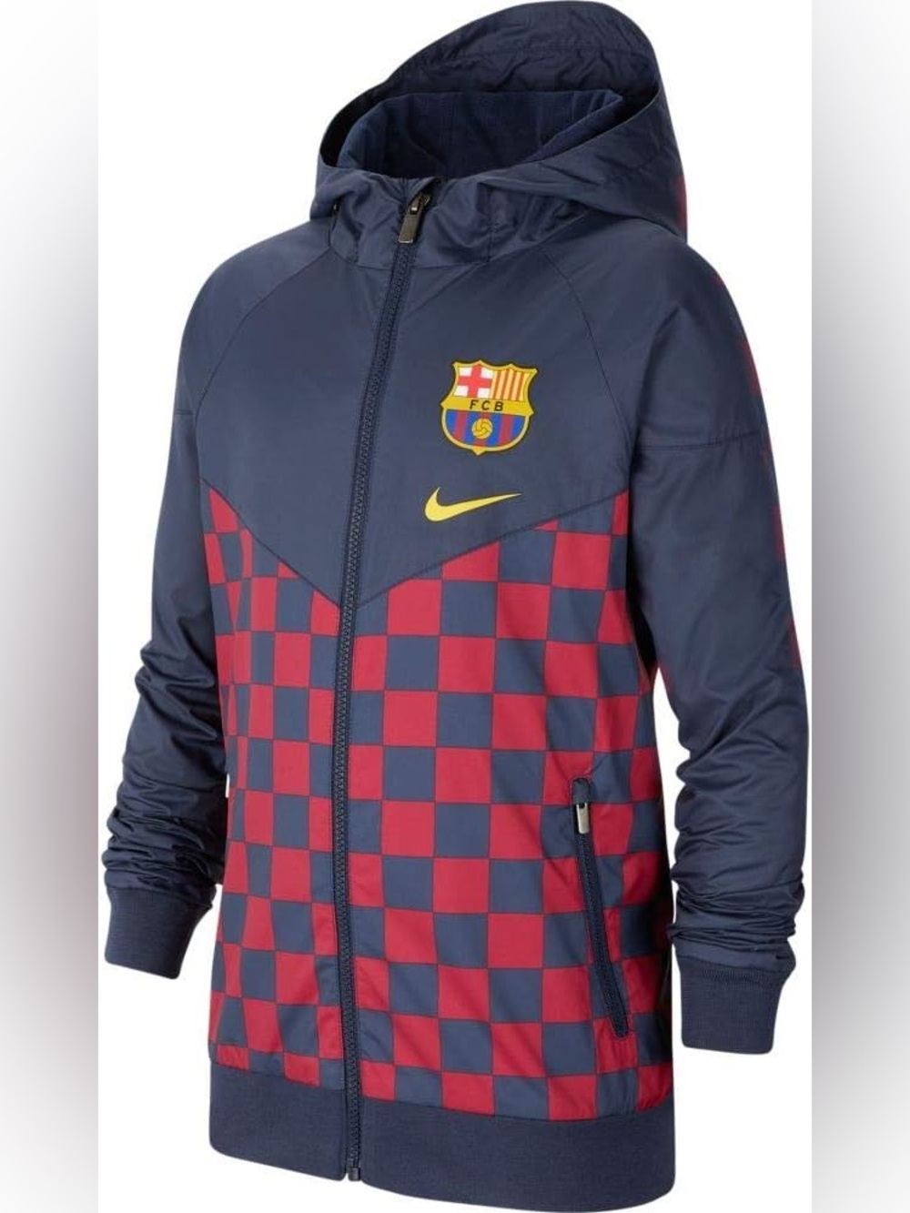 Nike FC Barcelona Full Zip Wind Runner Jacket Checkered Navy Size Large